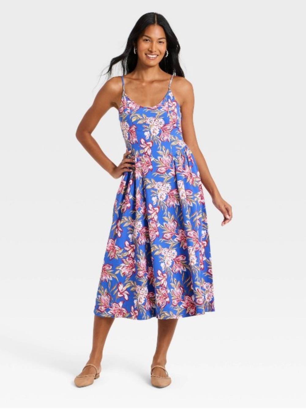 a new day Blue Floral Women’s Corset Sundress with Pink Blooms